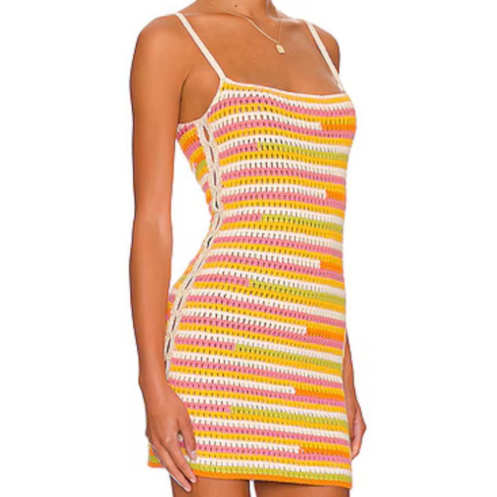 NWT REVOLVE Camila Coelho Open Stitch Rhea Dress in rainbow VIRAL XS - Picture 3 of 13